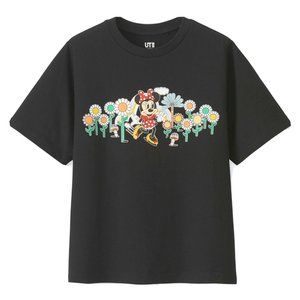 Uniqlo x Disney x Jeremyville black Minnie graphic tee mushrooms flowers…